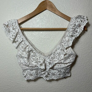 Aerie White Lace Bralette with Ruffle Size Small | festival | boho | feminine |